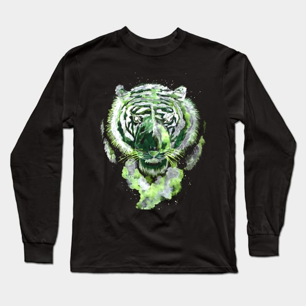 Green Tiger Spirit Long Sleeve T-Shirt by ZeichenbloQ